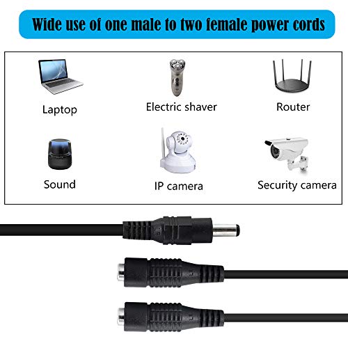GINTOOYUN DC Y Splitter Cable 1 Male to 2 Female,5.5mm x 2.1mm DC Power Extension Adapter Cable,for CCTV Surveillance Cameras,Surveillance Routers,DVR,and More（2PCS