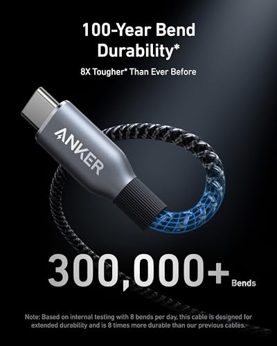 Anker Prime USB C to USB C Cable, 240W Fast Charging Durable Cable (1 ft) | USB 2.0 Upcycled Braided Nylon, 100-Year Bend Durability for iPhone 17 / 17 Pro / 17 Pro Max, MacBook, Galaxy, and More - size: 1FT
