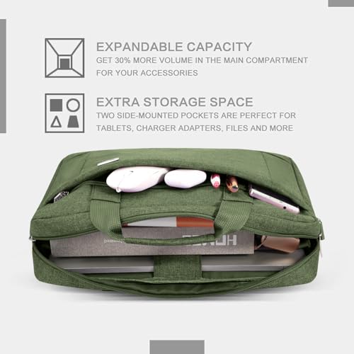 Voova 15.6-15 Inch Laptop Bag, Computer Bag, MacBook Bag, Army Green | Expandable splash-proof laptop messenger bag with removable strap; fits notebooks, MacBook, HP, Dell, Lenovo and Asus - color: Army Green, size: 14-15.6 Inch