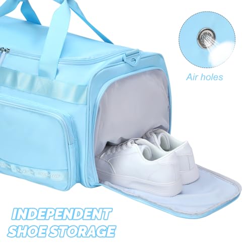 MAXTOP Gym Bag for Women Men Travel Duffle Bag Large Capacity Carry On Weekender Overnight Bag With Shoe Compartment Gym Tote Dry Wet Separation Duffel Bag for Travel - color: Light Blue, style: Gym Bag