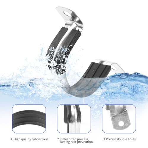 1-9/16 Inch Reinforced Rigid Pipe Strap, 2 Holes U Bracket Cable Clamp Hanger, Rubber Cushioned Insulated Clamp, Conduits Strap Clamps for Pipe Fixing on Various Surfaces, 10 PCS(40 mm) - size: 1-9/16 inch (10 pcs)
