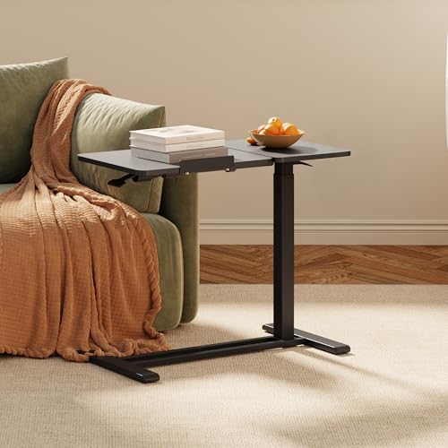 28''Pneumatic Overbed Tilting Bedside Table,Small Desk with Wheels | 27.6"x15.7" Black Single-Side Flip Tabletop,Hospital Medical Bedside Table,Overbed Table with Wheels,Small Standing Desk - color: Black, size: Small