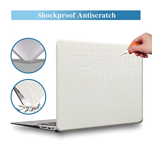 Compatible with Crocodile MacBook Air 13 inch Case 2021 2020 2019 2018 M1 A2337 A2179 A1932, Textured Elegant Luxury Aligator Skin Snakeskin PU Leather Hard Shell & Keyboard Cover, White - color: # White Crocodile