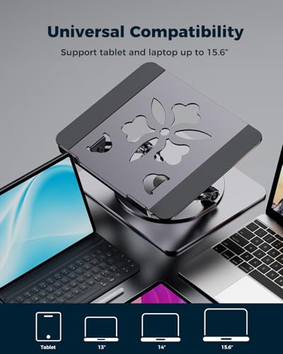 Aoviho 360° Rotating Laptop Stand for Desk | Adjustable, Foldable, Portable Aluminum Ergonomic Riser | Compatible with MacBook, Dell, HP & All Laptops 10-16 inch | Gray - color: Gray