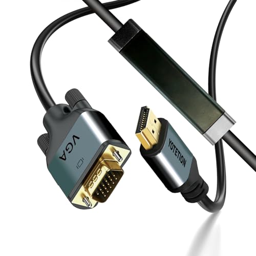 HDMI to VGA 25Ft Cable with IC, Gold-Plated HDMI to VGA Compatible for Computer, Desktop, Laptop, PC, Monitor, Projector,HDTV, Raspberry Pi, Roku, Xbox and More, Green-Gray Aluminum Shell - size: 25FT