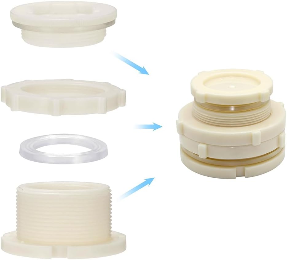 2.5" Female ABS Bulkhead Fitting, Plastic Water Tank Connector Adapter Fitting with Plugs for Outdoor rain Barrel Garden Hose Adapter Spigot kit Water Tank Gallon Drain Bucket(Set of 1)