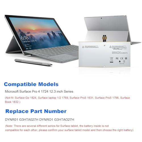 Fancy Buying G3HTA027H DYNR01 Laptop Battery Replacement for Microsoft Surface Pro4 Pro 4 1724 12.3 inch Tablet DYNRO1 G3HTA026H G3HTA027H (7.5V 38.2Wh 5087mAh) - size: 8.15*3.9*0.12inch