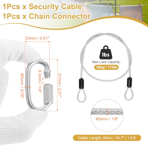 PATIKIL Security Cable Lock (1/8" Dia 1.6ft, Clear) Vinyl Coated 304 Stainless Steel Double Loop Flexible Wire Rope Safety Cable with Quick Links Locking Connectors - color: Clear, size: 1/8" x 1.6ft