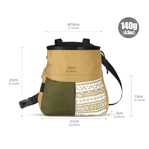 RiToEasysports Chalk Bag, Large Capacity Mountaineering with Trapezoidal Bottom Holds with Dual Hanging Points for Outdoor Sports - size: Large Khaki