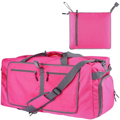 60L Duffle Bag with Shoes Compartment - Foldable&Large Capacity Travel Duffel Bags, Lightweight & Water-Resistant Gym Bag - Rose - color: 60L-Rose