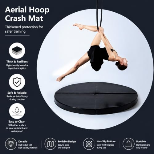 HARELA Foldable Pole Dance Mat, Safety Mat for Home Spinning Round Pole Dance Mat, Anti-Collision Cushioned PU Leather Mat for Yoga, Gymnastics, Pole Dancing - size: 160*3cm/63*1.2"
