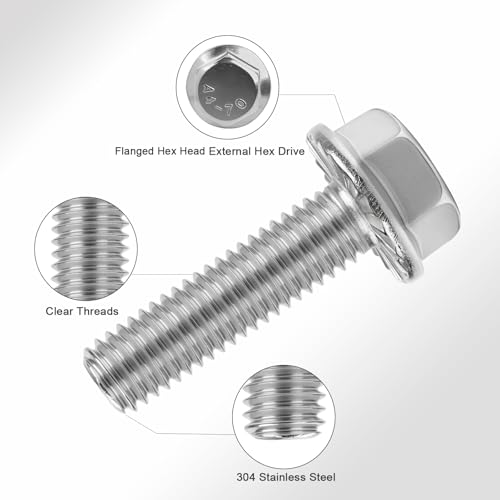 M8x35mm Serrated Flanged Hex Head Screws Bolts 25pcs HS/JXLS-10 | 304 Stainless Steel, External Hex Machine Screws, Equipped with Hex Sleeve, for Construction, for Automotive, for Industrial - size: M8x35mm