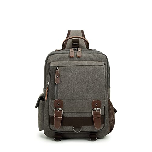 Sechunk Canvas Messenger Bag Sling Bag Crossbody Bag Shoulder Bag Retro Cross Body Handbags - color: Grey, size: Large
