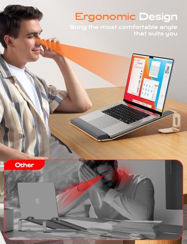 LOXP Laptop Stand for Desk, Laptop Stand with Wrist Support, Ergonomic Detachable Laptop Riser, Mount, Holder Notebook Computer Stand for MacBook Air Pro, HP, Dell, XPS, HP (10-17") Laptops - Gold | Removable Notebook Stand Ventilated Cooling Computer Ris