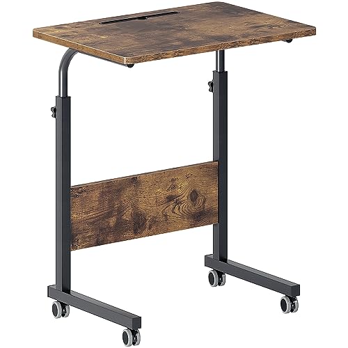 DlandHome 23.6 Inches Rolling Desk with Wheels Adjustable Height, Retro | Mobile Standing Desk Small Side Table Portable Laptop Cart PC Table, C-Shaped Bed Couch End Tables, Livingroom Bedroom - color: Retro Style, size: 23.6 Inch