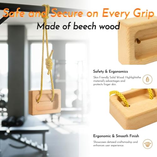 Fingerboard Rock Climbing, Portable Grip Enhancer for Athletes with Adjustable Rope, Natural Timber with Multiple Hold Depths, Hand Exerciser Doorway Playground Equipment for Bouldering Pair