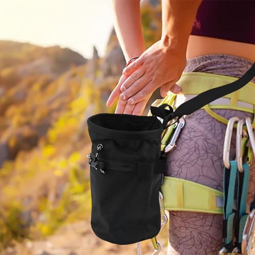 Bouldering Chalk Bucket, Nylon Climbing Chalk Bag with Adjustable Waist Belt Holder, Drawstring Anti Slip Grip Powder Bag for Rock Climbing, Weightlifting Gym Chalk, Gymnastics, Black(Black) - size: Black