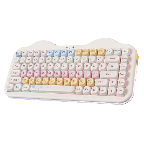 YUNZII C75 Cute 75% Wireless Mechanical Keyboard (Beige, Milk Switch) | Creamy Cake Keyboard, BT5.0/2.4G/USB-C, Hot-Swap, NKRO, PBT MOA Keycaps,5500mAh RGB Gasket Mount for Mac/Win/Gaming/Office - color: Beige, size: Milk V2 Switch