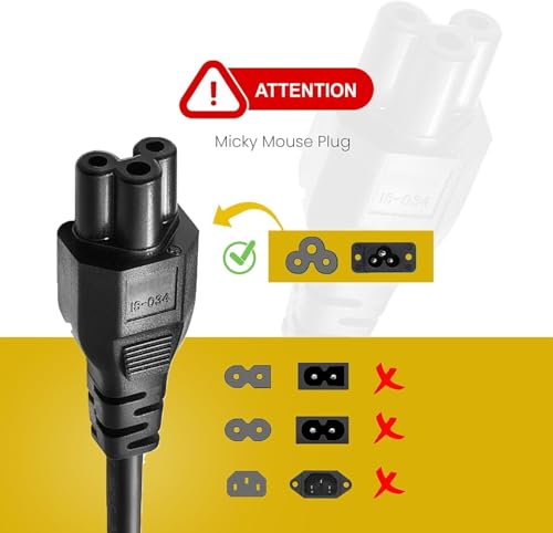 3 Prong Power Cord Replacement for Computers, TV, Monitors, Compatible with Samsung, LG, Dell, HP, Acer, Asus, NEMA 5-15P to C5 Power Cable -Mickey Mouse Connector (6-Feet) - size: 6-Feet