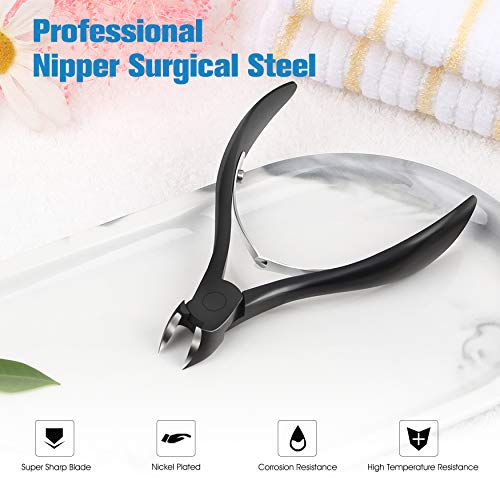 FERYES Precision Toenail Clipper for Thick or Ingrown Toenails, 4R13 Stainless Steel Nail Cutter, Manicure Pedicure Clipper - Black - color: Black