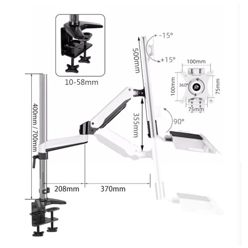 Monitor Arm Single Monitor Desk Mount, Sit Stand Workstation with keyboard tray and mouse box, Height Adjustable gas spring Single Monitor Mount Arm, Holds up to 13.2lbs Monitor Mount(700mm) - size: 700mm