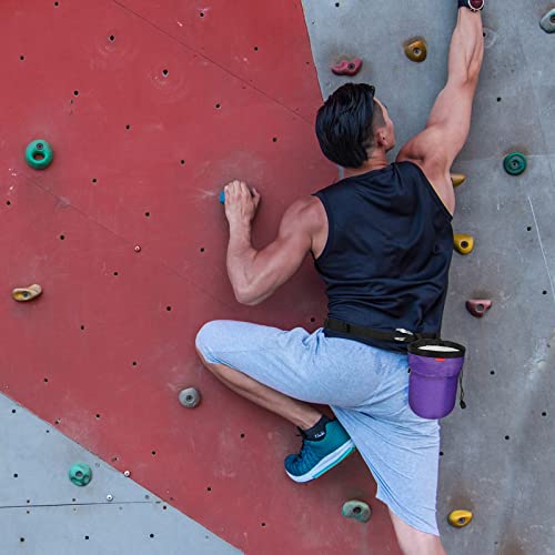 Moko Rock Climbing Chalk Bag, Bouldering Chalk Pot Bucket with Adjustable Belt & Carabiner Drawstring Climbing Gear - color: Purple, style: Straight Cylinder
