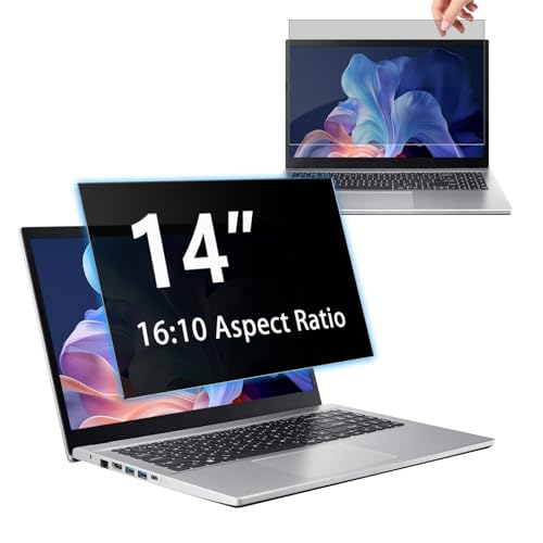 14" Privacy Screen Computer for 16:10 Aspect Ratio, 2-Sided Removable Anti-Peeping/Anti-Glare, Blue Light Block, UV Protect, Reduce Strain, Anti-Scratch, Fits 14-inch 16:10 Protector Film - size: 14inch 16:10
