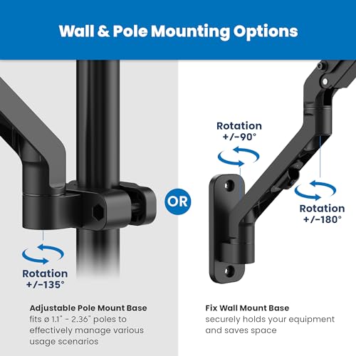 Mount-It! Single Monitor Wall Mount & Pole Mount, Full Motion 17-32" | Wall or pole mounting for one computer monitor screen up to 15.4 lbs counterbalance arm that tilts, swivels 180° rotates 360° - style: Monitor