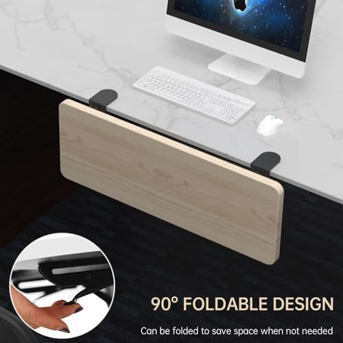 Sisyphy Ergonomics Desk Extender Tray, 21.7x9.5" Punch-Free Clamp on, Foldable Keyboard Drawer Tray, Table Mount Arm Wrist Rest Shelf, Computer Elbow Arm Support - color: Maple, size: 21.7*9.5"(55*24cm)
