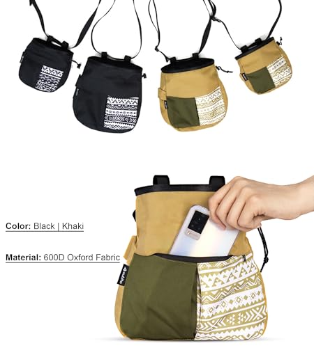 Climbing Chalk Bag, Large Capacity Rock Climbing Chalk Bag for Bouldering, Weightlifting, Gym, Disc Golf & Wall Climbing, Durable Bouldering Chalk Bucket - color: Khaki, size: Large