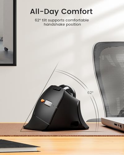 ProtoArc EM05 NL Wireless Trackball Mouse, Vertical Trackball Mouse | 62° Vertical Design Supports a Natural Wrist Posture, Connect 3 Devices Via Bluetooth/2.4G USB-A, 500mAh Rechargeable Battery - color: Gray