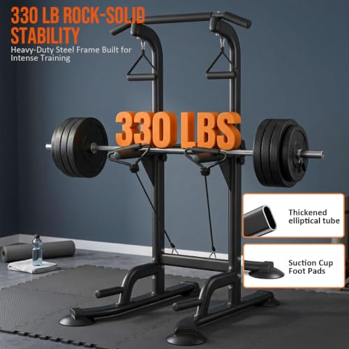 Power Tower Pull Up & Dip Station Multi-Function Home Strength Training Fitness Workout Station Height Adjustable - color: Black
