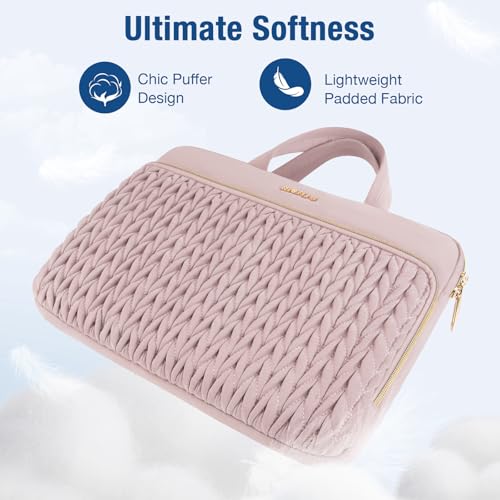 MOSISO Laptop Case 16 inch, 15-15.6 inch Laptop Sleeve, Pink | Compatible with MacBook Pro 16 M5 M4 M3 M2 M1, HP Dell Acer Lenovo ASUS Notebook, Wheat Ear Quilted Bag with Handle&Pocket - color: Pink, size: 16 inch