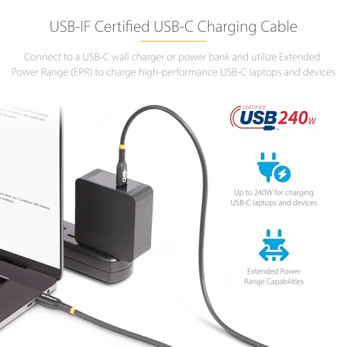 StarTech 6ft (1.8m) USB-C Charging Cable, Charge & Sync, 240W (5A) PD EPR, Laptop Charger Cable, USB-IF Certified - size: 6 ft