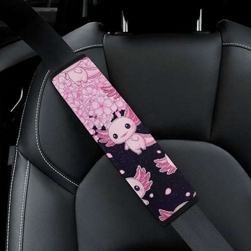 2PCS Pink Cherry Flower Blossom Axolotl Car Seat Belt Pad Breathable Shoulder Protector for Girls and Boys, Most Cars, Anti-Slip Pad - color: Pattern 433