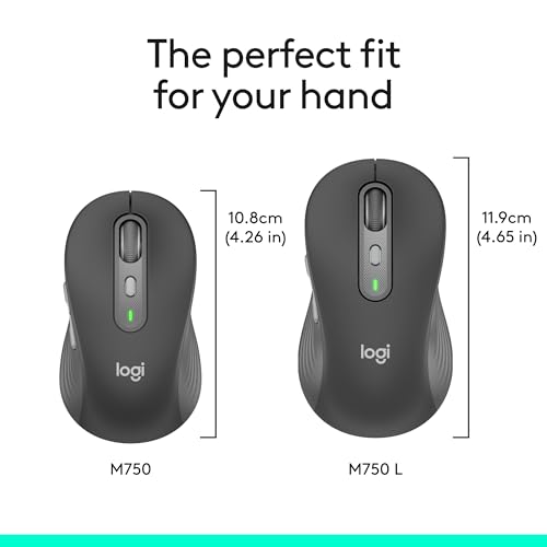 Logitech Signature Plus M750 L Wireless Mouse - for Large Hands, SmartWheel, Bluetooth, Multi Device, 24-Month Battery, Silent Clicks, Customizable Side Buttons, Contoured Shape - Graphite - style: Large Size