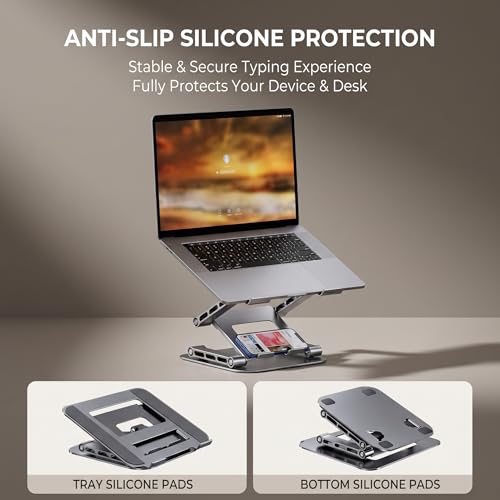 3-Tier Height-Adjustable Laptop Stand, All-Metal Dual-Bar Anti-Slip Heat-Dissipating Notebook Stand for MacBook Pro/Air (10-17"), Tablet, Gaming, Office, Home, Drawing - Silver - color: B. 3-Tier, Silver