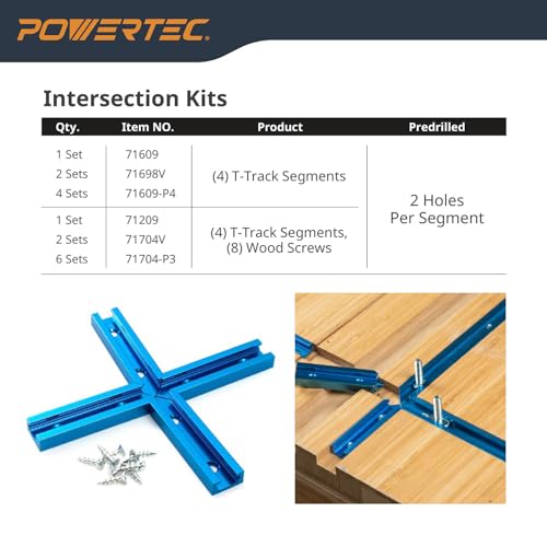 POWERTEC 71158 48 Inch Double-Cut Profile Universal T-Track with Predrilled Mounting Holes, T Track for Woodworking Jigs and Fixtures, Drill Press Table, Router Table, Workbench, 2 Count, Pack of 1 - size: 48" T track, 2PK