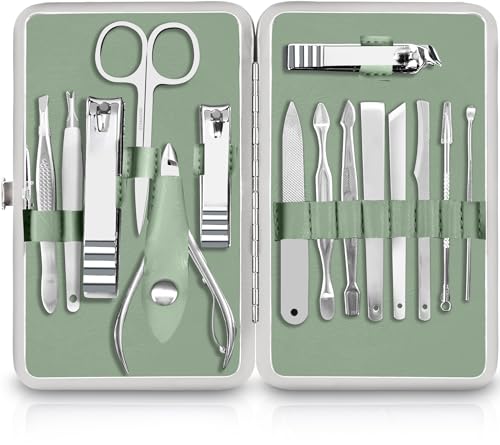 Utopia Care Manicure Set Professional Nail Clippers Kit | 16-Piece Manicure & Pedicure Nail Kit Gift Set for Men Women with Fingernail & Toenail Clippers, Premium Travel Case - color: Green, size: Pack of 16