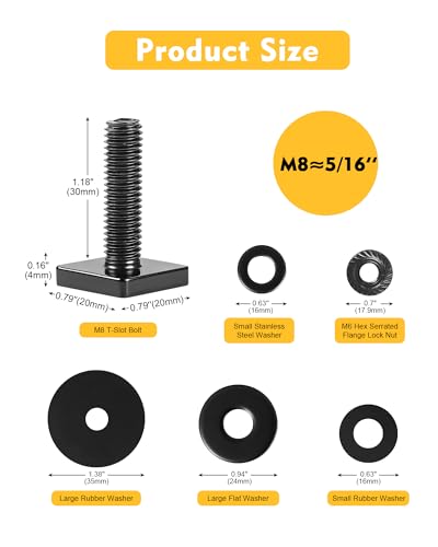 T Slot Bolts for Roof Rack Cross Bars, Platform, Cargo Basket, Stainless Square T Track Bolt Adapter to Secure Bike/Ski/Kayak Rack, Solar Panel, Awning, 4mm Thick - color: M8x30mm,6pk