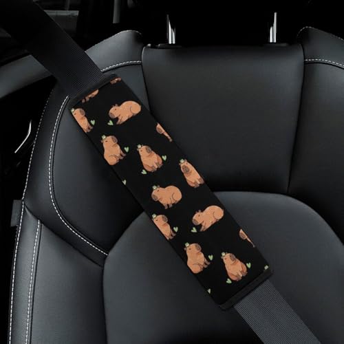 2PCS Cute Capybaras Black Car Seat Belt Pad Breathable Shoulder Protector for Girls and Boys, Most Cars, Anti-Slip Pad - color: Pattern 1000