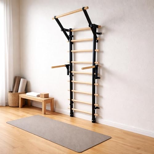 Home Gym Equipment Exercise Ladder Stall Bar Pull-Up Vertical Frame Wood With Secure Stable Construction Suitable for Climbing Lifting Mobility Fitness