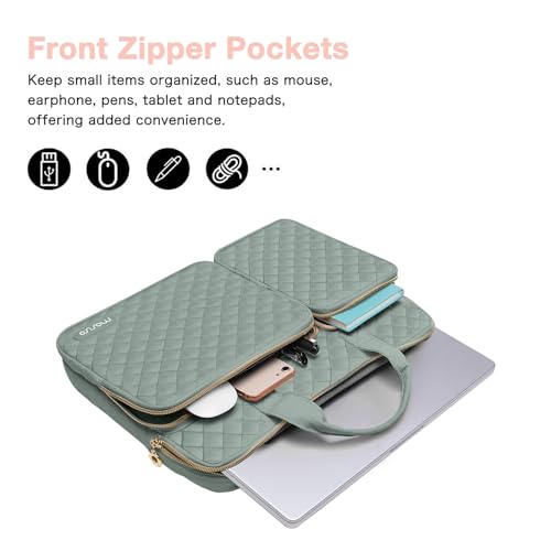 MOSISO 360 Protective Laptop Case 14 inch, 14 inch Laptop Sleeve | Compatible with HP Lenovo Dell ASUS Acer, HP Stream, Dell Latitude,Square Quilted Bag with 2 Pockets&Handle&Belt,AntiqueGreen - color: Antique Green, size: 14 inch