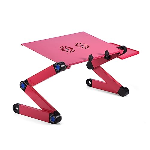 Laptop Stand with Fan, Laptop Stand with W Cooling Fan Mouse BOAD 360° Adjustable Foldable Laptop Desk Table Stand Holder Laptop Cooling Stand for Home, Office, Bed Sofa, Couch - color: Rose Red