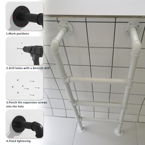 Wall Mounted Metal Step Ladder for Home Loft, White Wrought Iron Basement Window Well Egress Ladder Strong Bunk Bed Climbing Ladders with Kit, 100-300cm(200cm/79in) - size: 200cm/79in