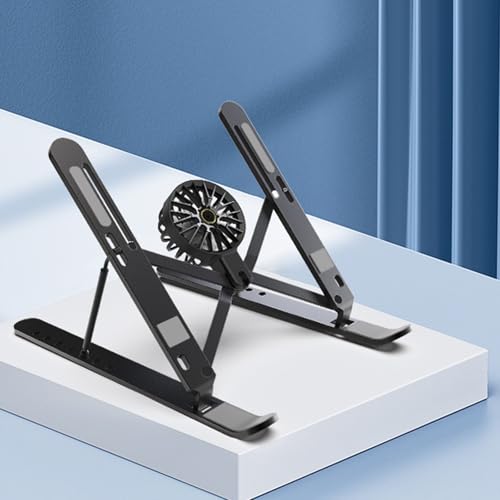 Aluminum Laptop Stand with Cooling Fan 7 Heights Adjustable Foldable Ergonomic Computer Holder for Notebook and Tablets - color: Silver