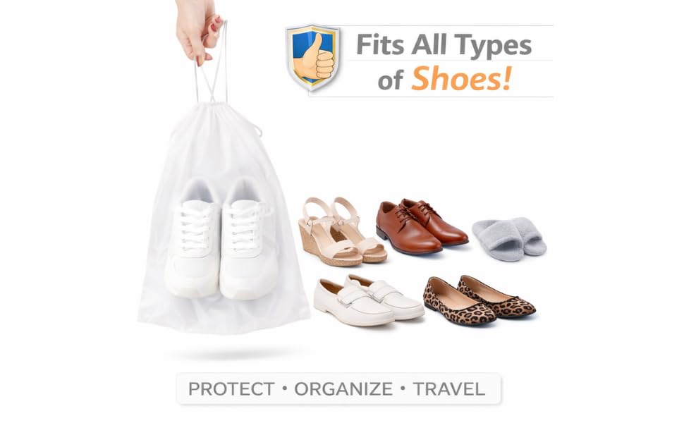 InfinitePack Large Transparent Shoe Bags for Travel, Portable Shoe Bags, Shoes Pouch Storage Organizer with Drawstring for Men & Women aClear Window Shoes Pouch with Rope - size: 8"x10"(100pcs)
