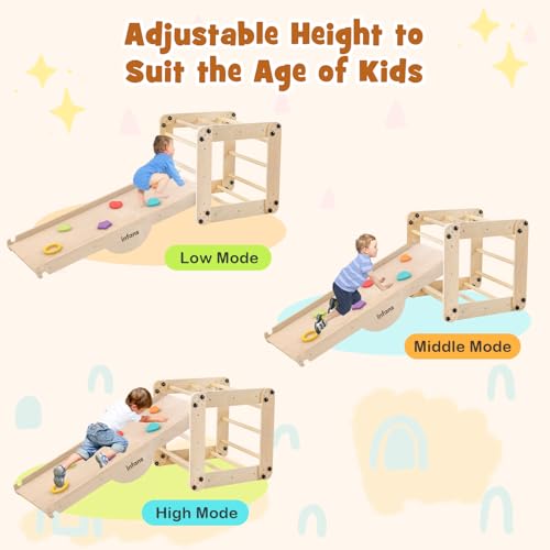 INFANS 12 in 1 Climbing Toys for Toddlers, Upgrade Wooden Montessori Foldable Triangle Climber Set with Reversible Ramp Slide Ladder Seesaw, Indoor Pikler Climb Activity Jungle for Kids Age 3+ - style: 12 in 1