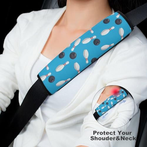 2 Pack Sport Bowling Ball Pins Blue Car Seat Straps Shoulder Pads Universal Fit Neck Strap Covers for Adults and Children, All Vehicles, Pressure Relief - color: Pattern 1077