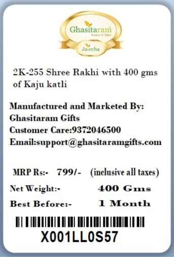 Ghasitaram Gifts Rakhi for Brother Rakhis Online - 2K-255 Shree Rakhi with 400 GMS of Kaju katli